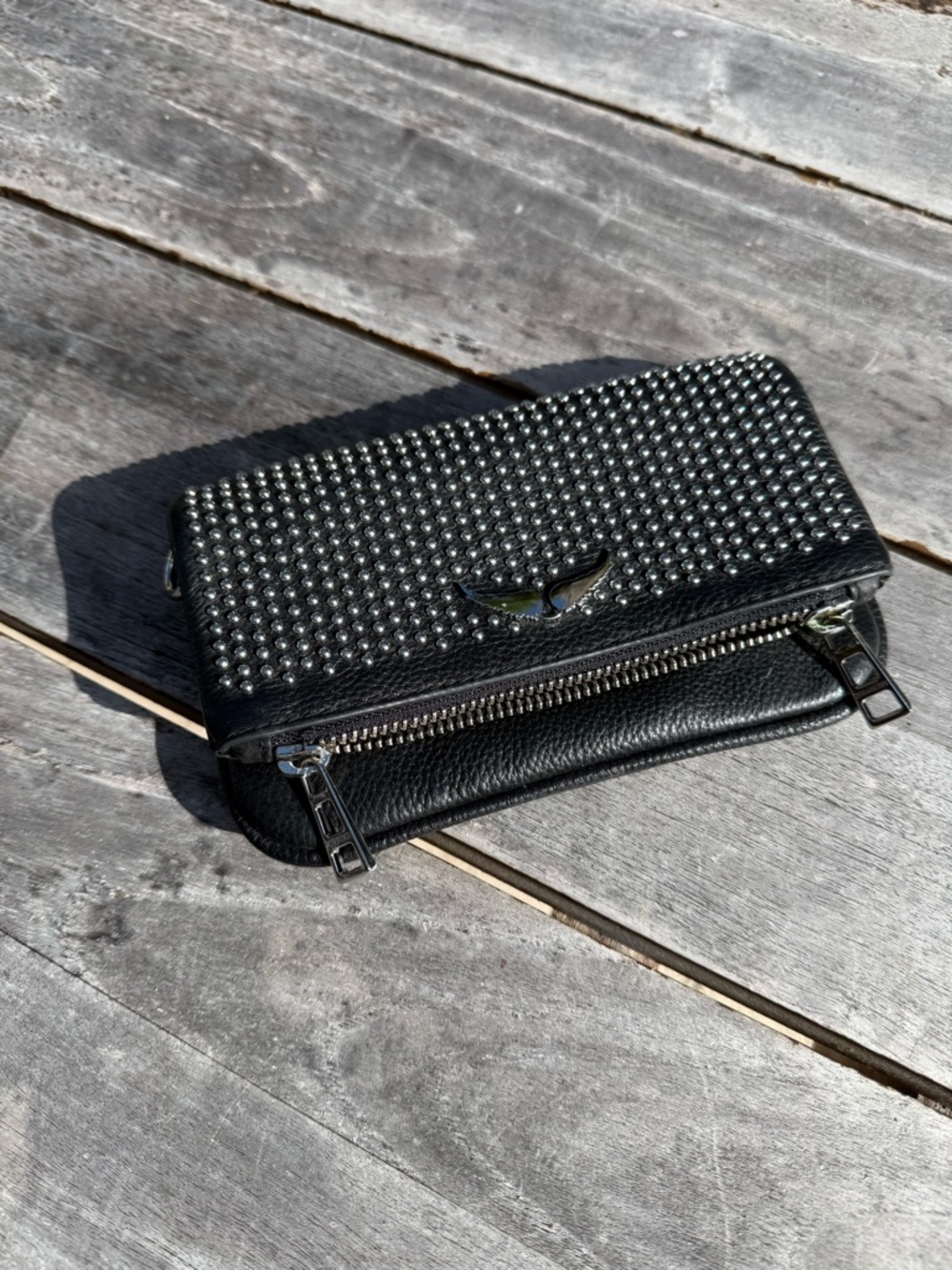 Zadig & Voltaire Black Studded Leather Clutch